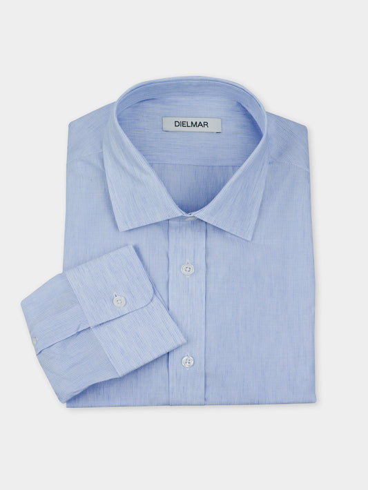 Camisa Society Risca Azul Fina